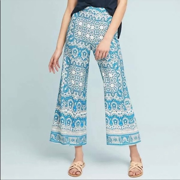 Feather Bone by Anthropologie Paisley Print Wide Leg Ankle Pants - Picture 3 of 10